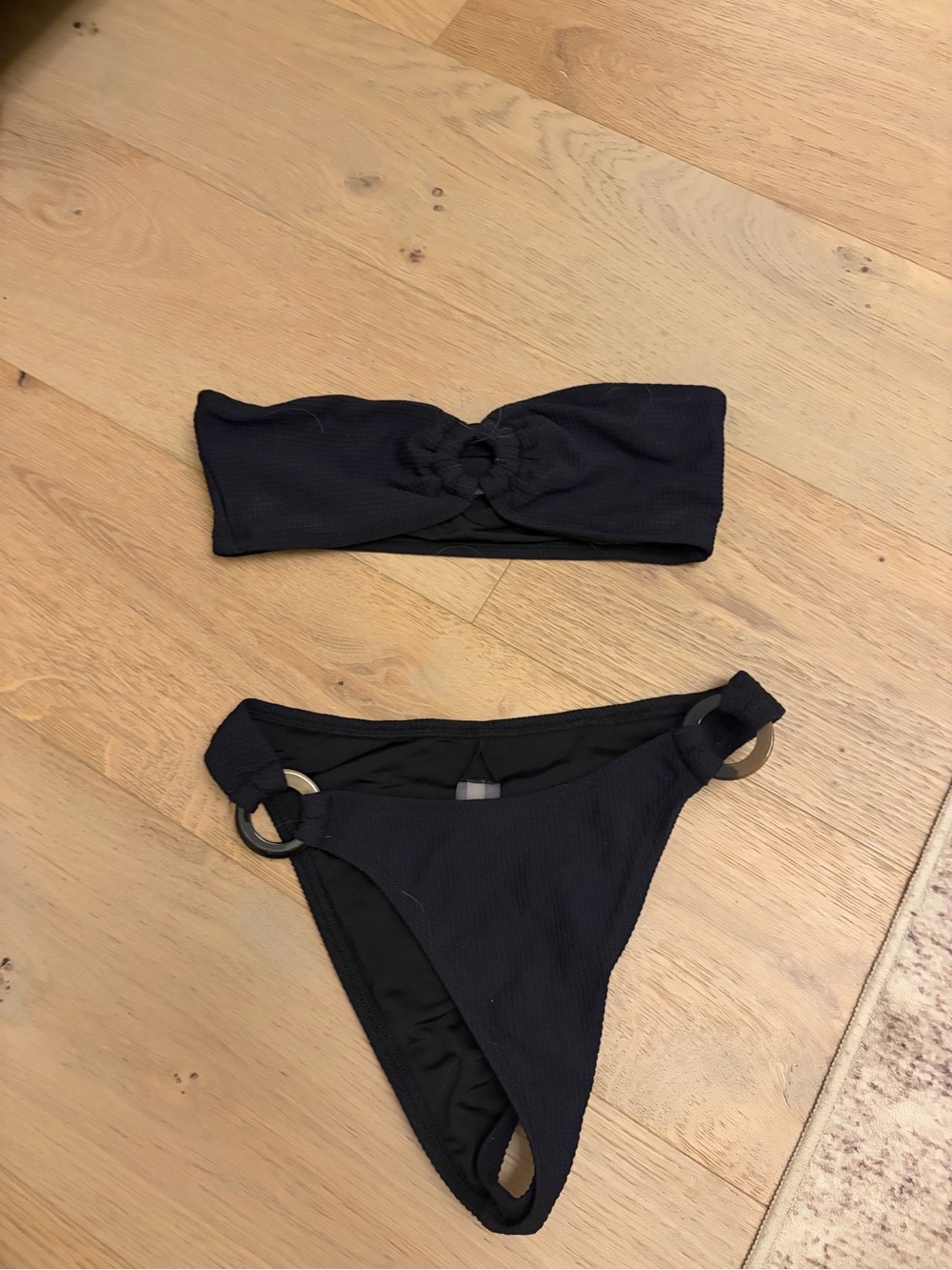 Lulu's Black Bandeau Bikini with Ring-Accent Bottoms